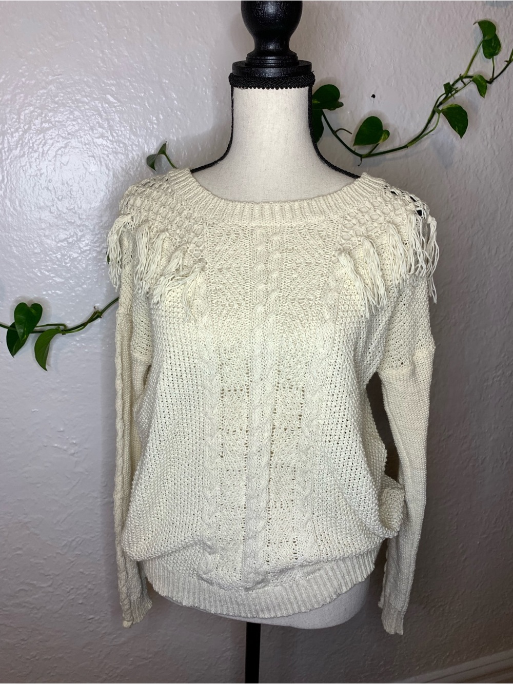 Rebecca Minkoff Cream Lace-Trim Knit Sweater Size Small